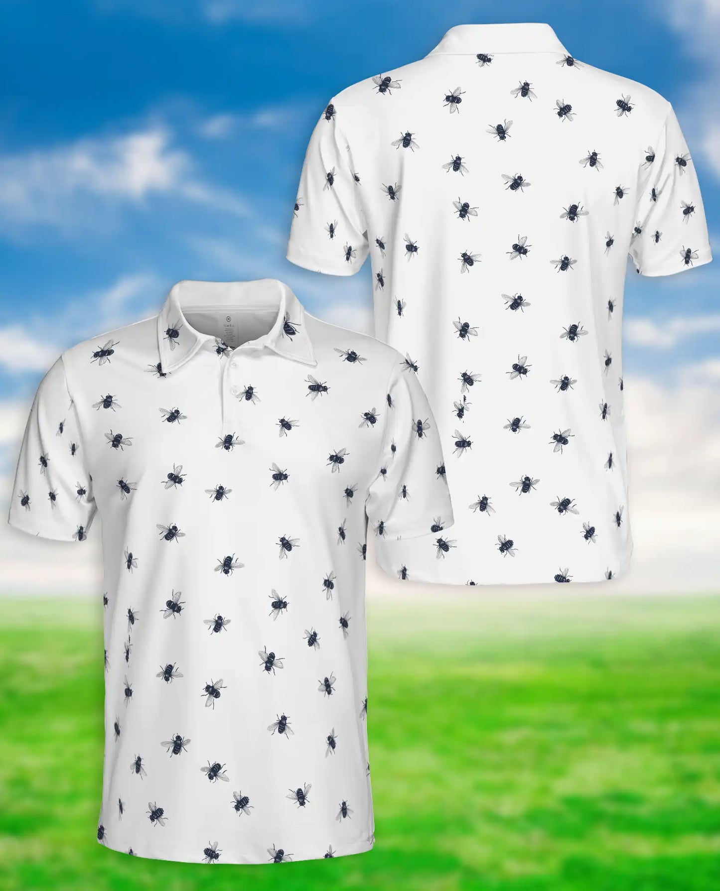 Bee Print Polo Shirt, Minimal Insect Pattern | Azhawaiian