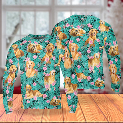 Palm Leaves Golden Retriever Sweatshirt – Tropical 3D All Over Print Design