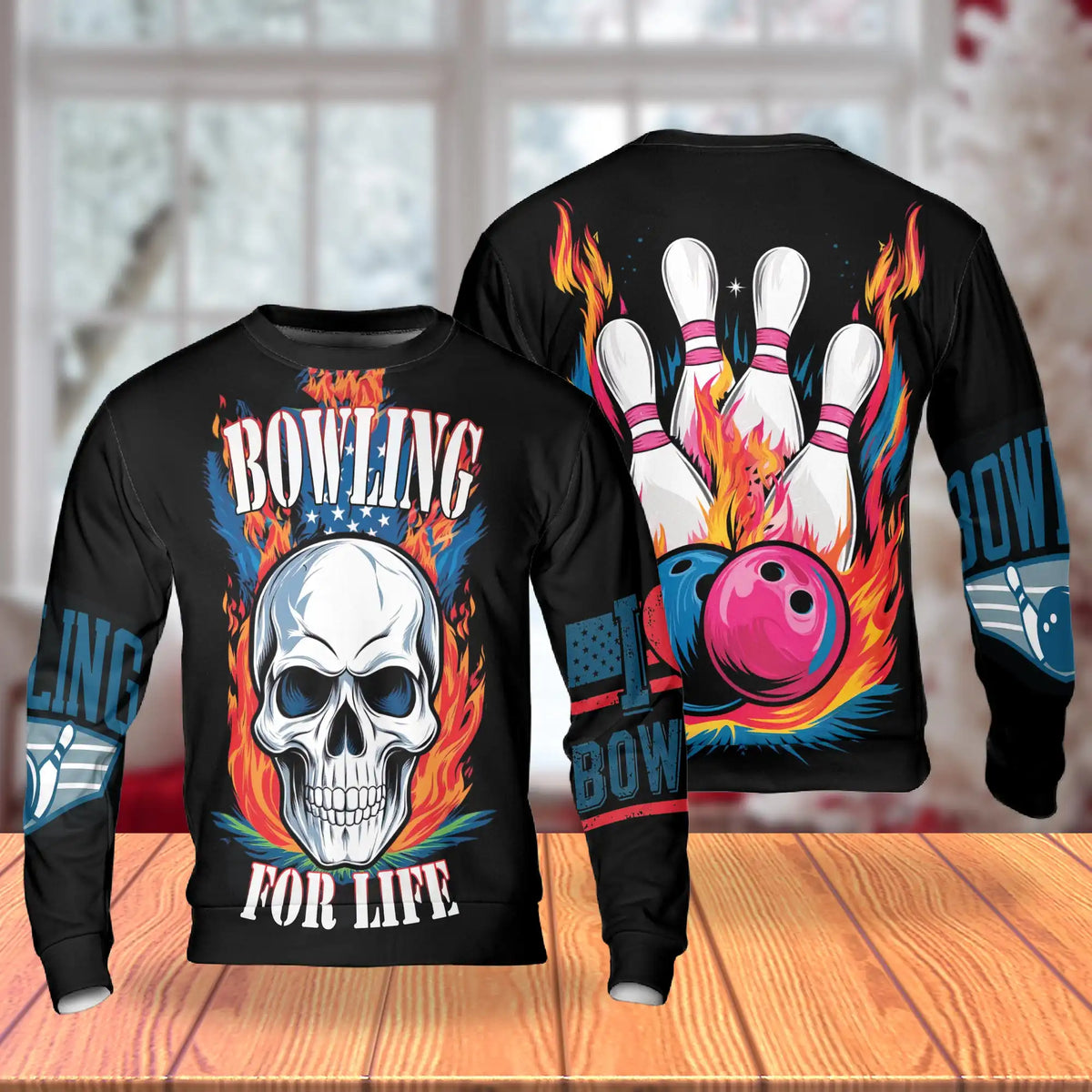 Bowling Skull Fire Sweatshirt – Colorful Graphic 3D All Over Print Design
