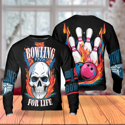 Bowling Skull Fire Sweatshirt – Colorful Graphic 3D All Over Print Design