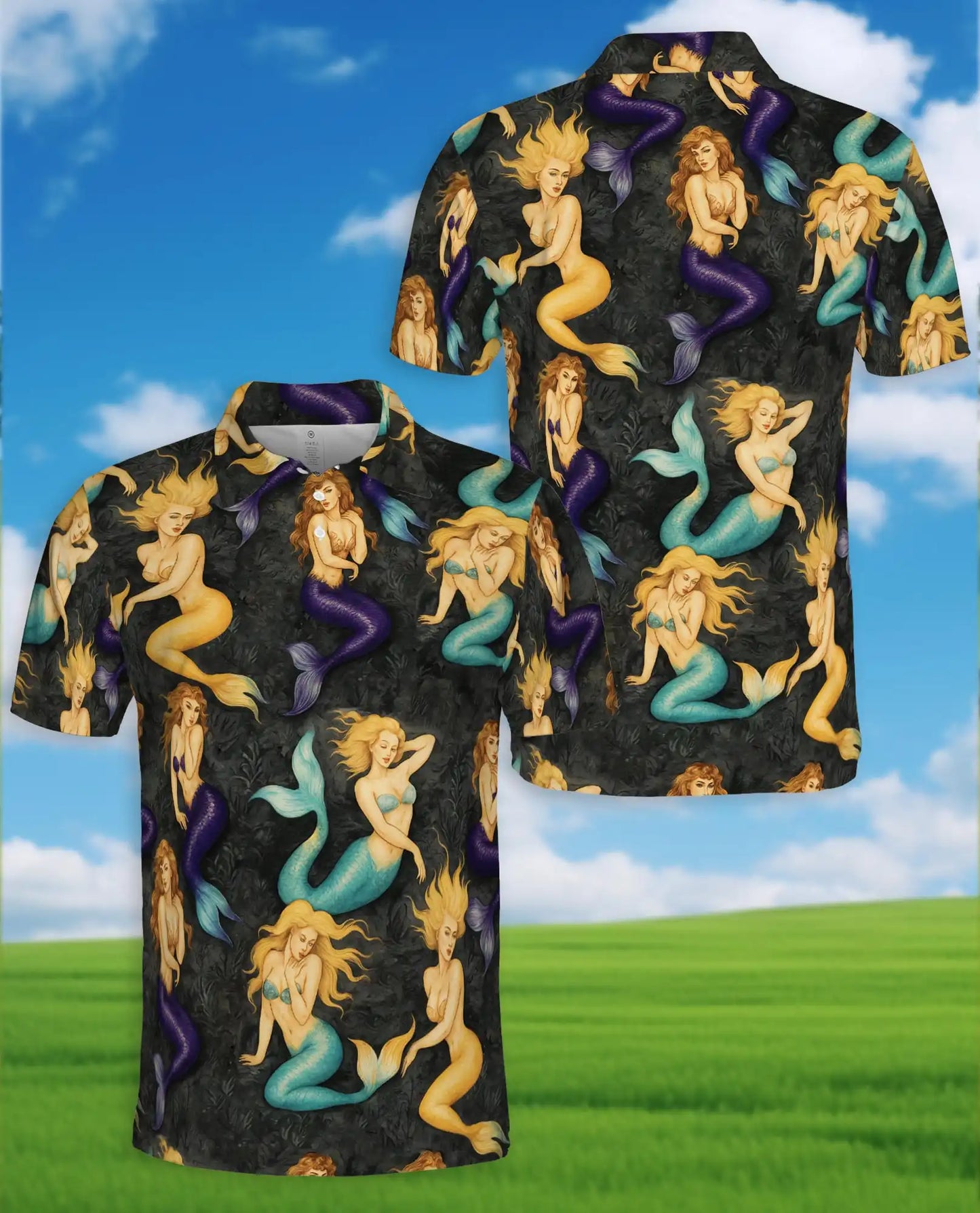 Mermaid Polo Shirt, Ocean Fantasy Print | Azhawaiian