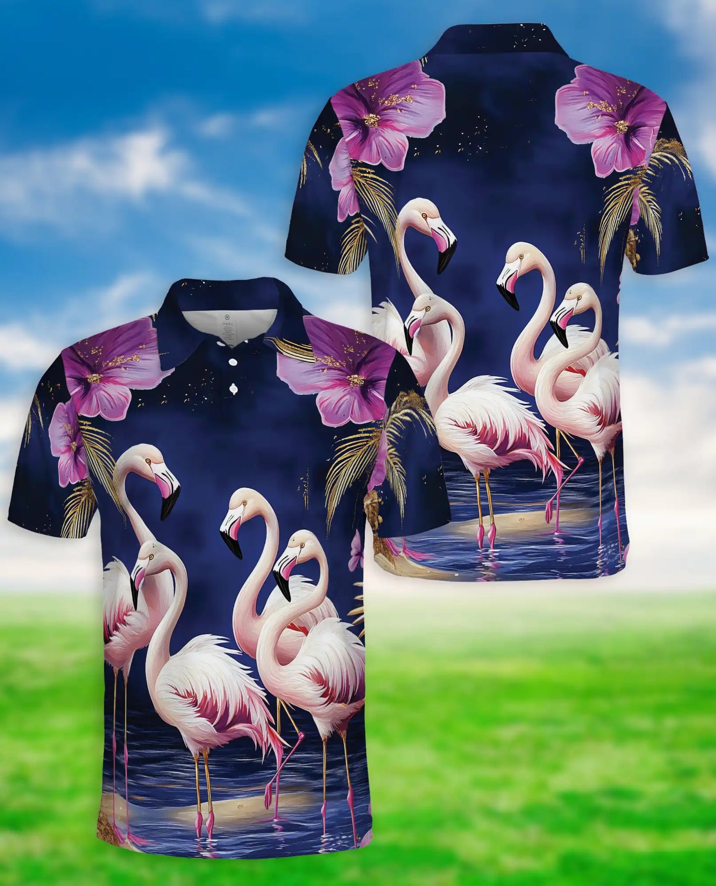 Flamingo Polo Shirt, Tropical Floral Print | Azhawaiian