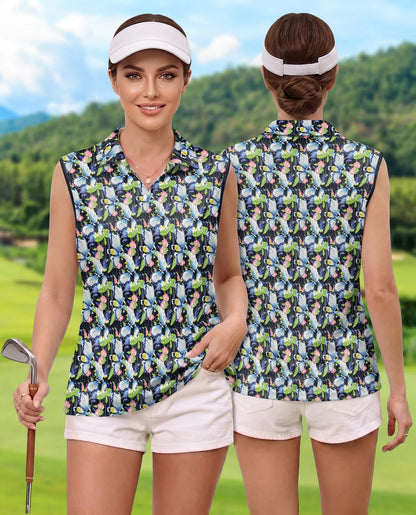 Amazing Butterfly Sleeveless Polo Shirt for Women | Azhawaiian