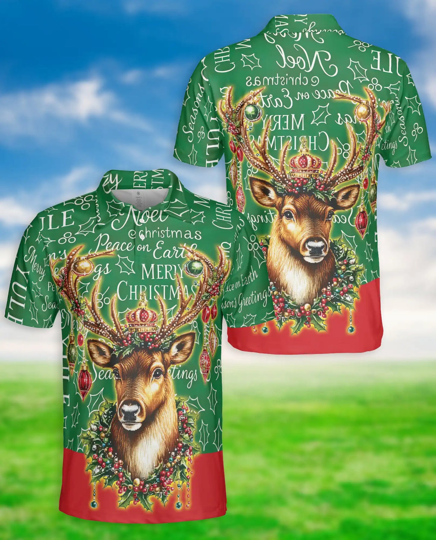 Christmas Reindeer Polo Shirt, Festive Holiday Style | Azhawaiian