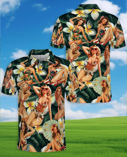 Retro Pin Up Girl Hawaiian Polo Shirt - Vintage Tropical Beauty Design | Azhawaiian