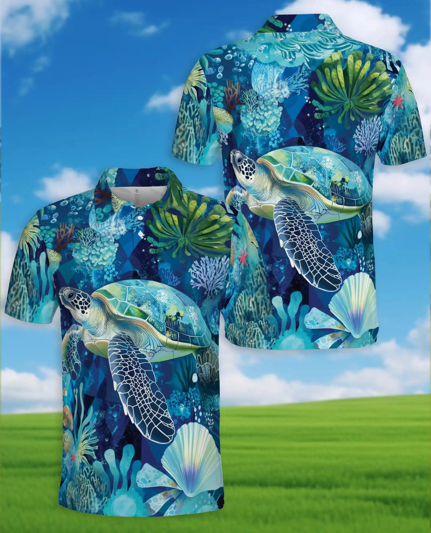 Sea Turtle Ocean Polo Shirt | Azhawaiian