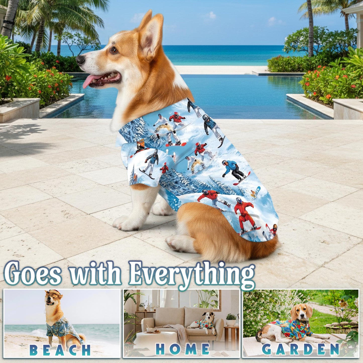 Snowboarding Skiing Matching Dog Owner Hawaiian Shirts, Funny Pet Aloha Shirt for Beach Vacation - Azhawaiian