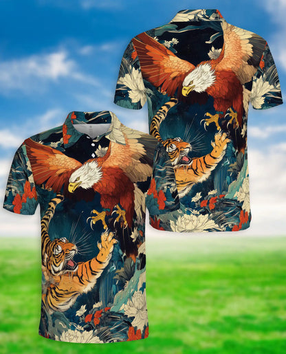 Eagle Tiger 3D Polo Shirt for Men, Fierce Wildlife Predator Style | Azhawaiian