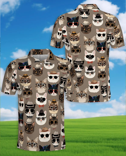 Fashion Cats Polo Shirt for Men, Stylish Feline Art Design | Azhawaiian