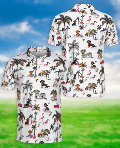 Dachshund Tropical Polo Shirt, Beach Dog Print | Azhawaiian