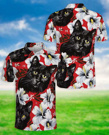 Black Cat Hawaiian Polo Shirt for Men | Azhawaiian