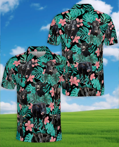 Tropical Black Cow Polo Shirt for Men, Farm Animal Lover Style | Azhawaiian