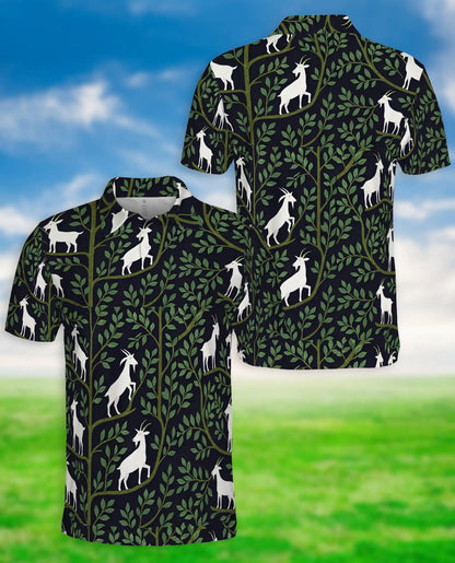 Botanical Goat Polo Shirt, Woodland Nature Print | Azhawaiian