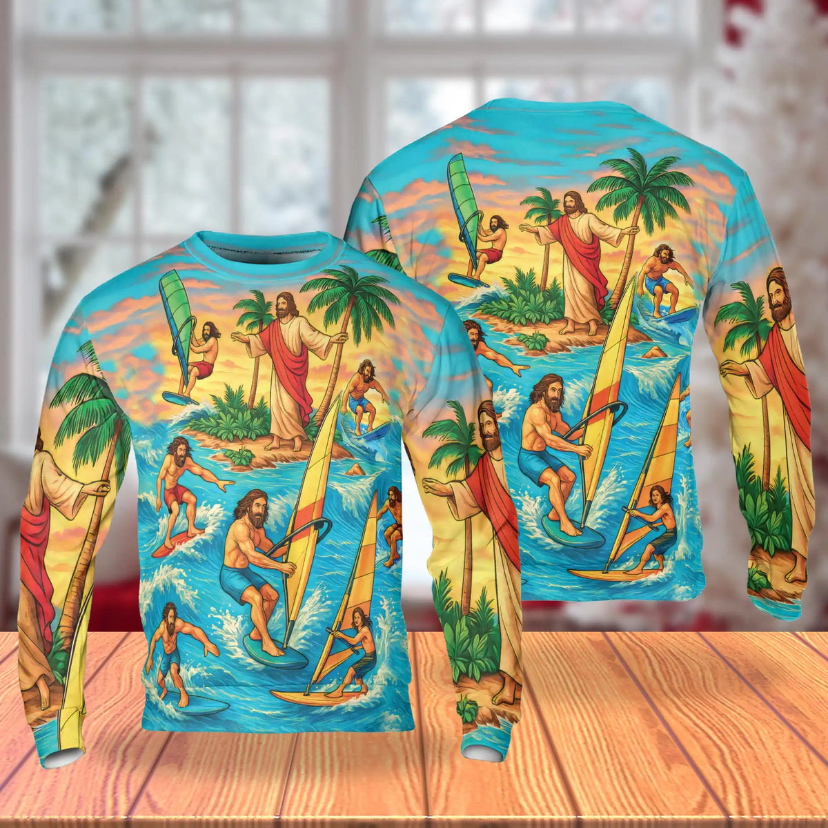 Jesus Surfing Tropical Sweatshirt – Tropical 3D All Over Print Design