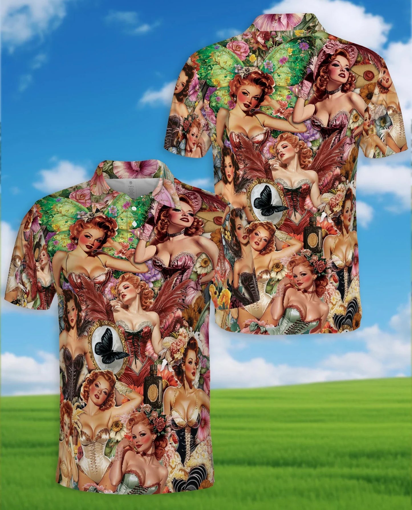 Vintage Dancer Pinup Carnival Polo Shirt for Men, Retro Circus Style | Azhawaiian