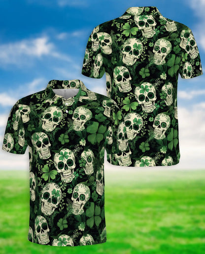 St. Patrick’s Day Skull Shamrock Polo Shirt | Azhawaiian