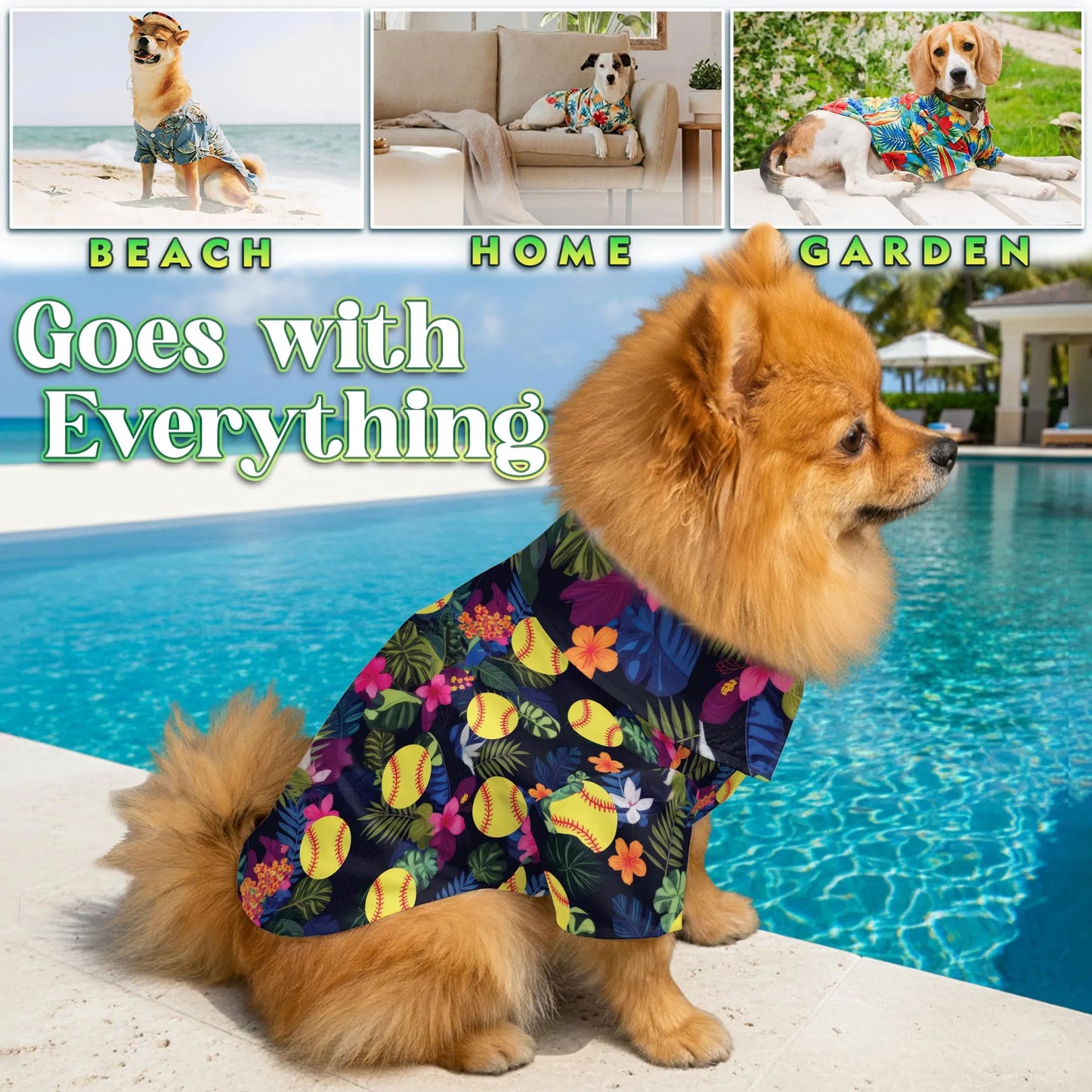Softball Flower Tropical Print Matching Dog Owner Hawaiian Shirts, Funny Pet Aloha Shirt for Beach Vacation - Azhawaiian