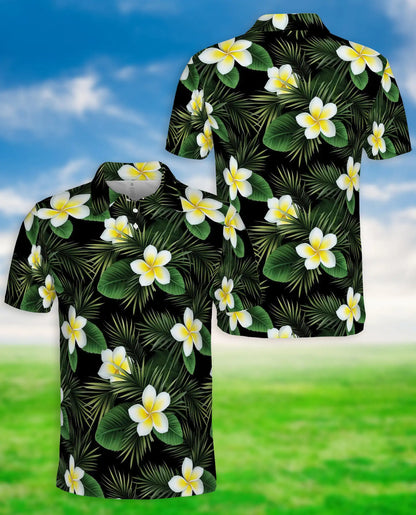 Tropical Plumeria Floral Polo Shirt for Men- Palm Leaf  Shirt | Azhawaiian