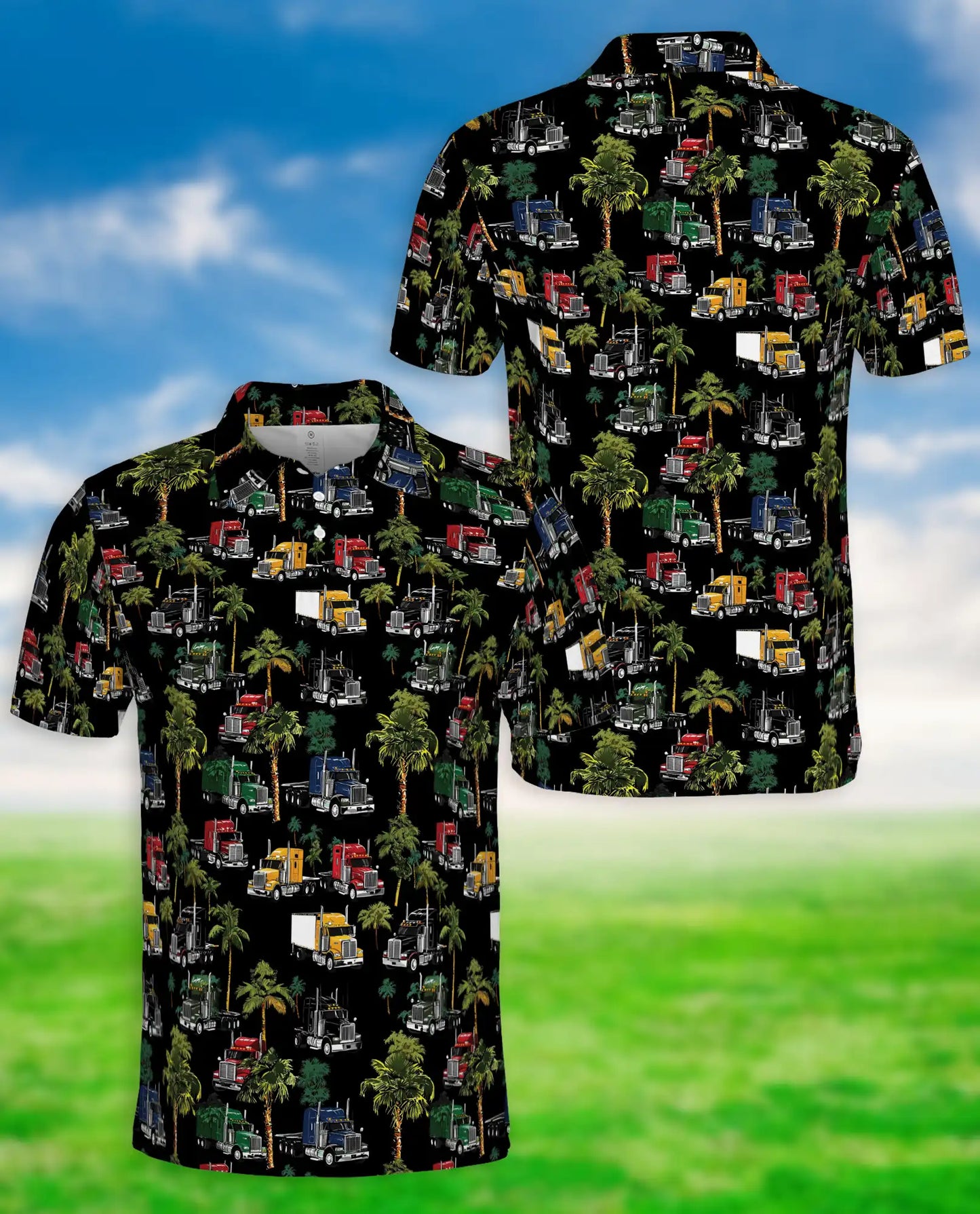Truck Pattern Hawaiian Polo Shirt | Azhawaiian