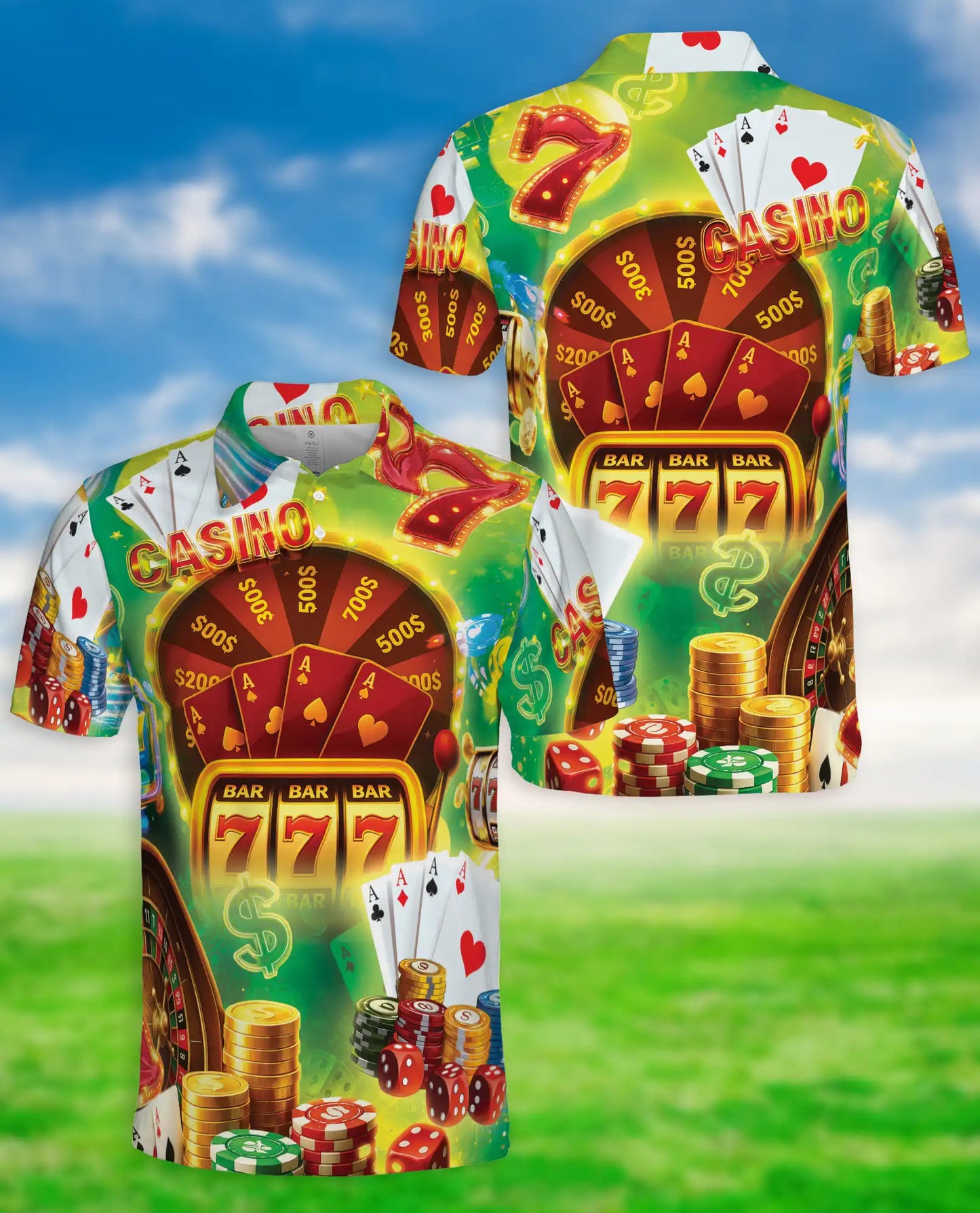 Casino Polo Shirt, Lucky Jackpot Gaming Print | Azhawaiian
