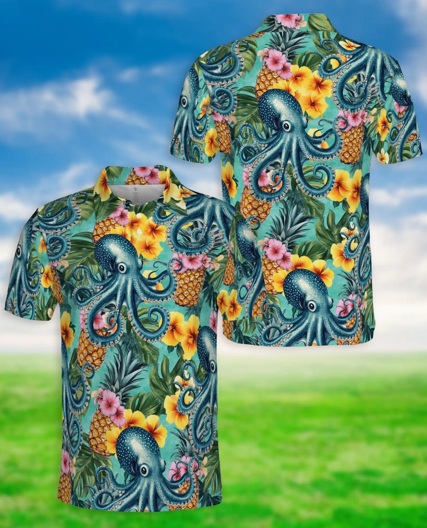 Octopus Tropical Pineapple Polo Shirt | Azhawaiian