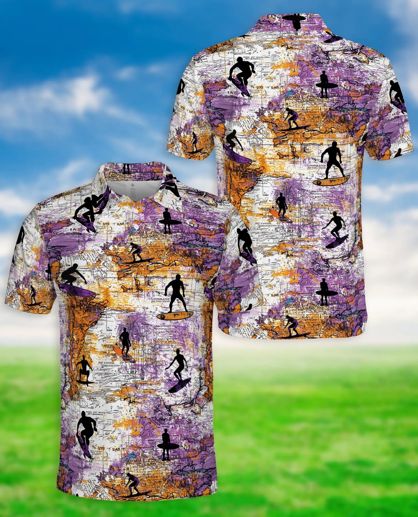Surfing Map 3D Polo Shirt for Men | Azhawaiian