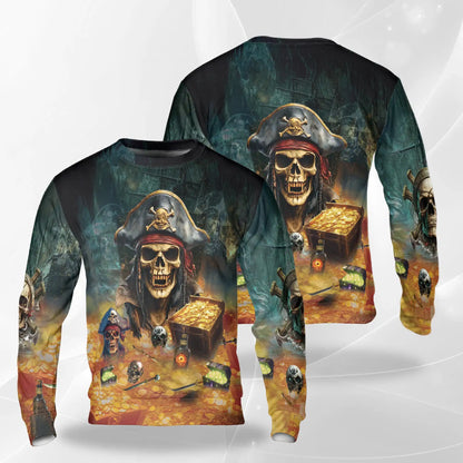 Pirate Skull with Treasure Sweatshirt – Colorful Graphic 3D All Over Print Design