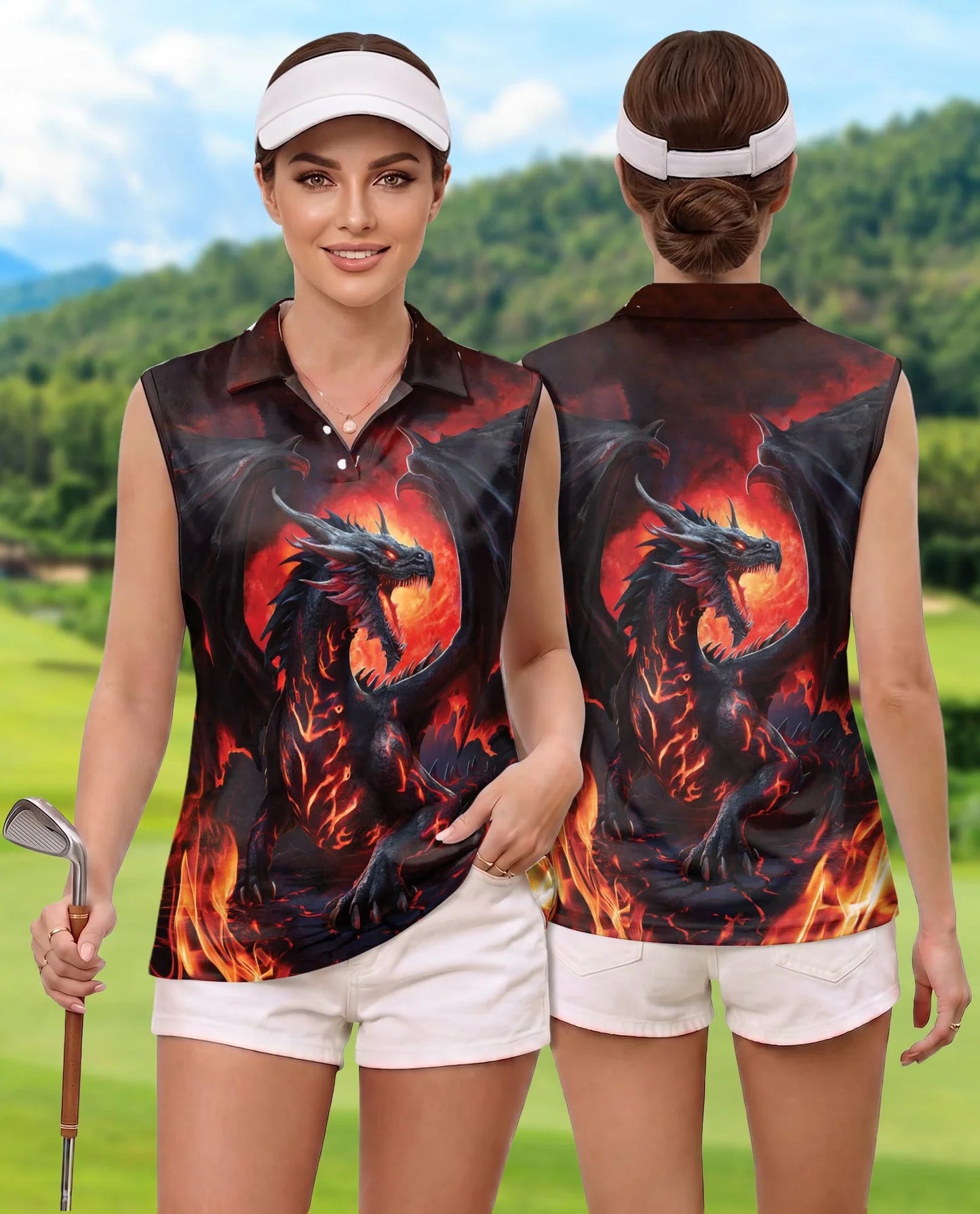 Mythical Dragon Sleeveless Polo Shirt for Women | Azhawaiian