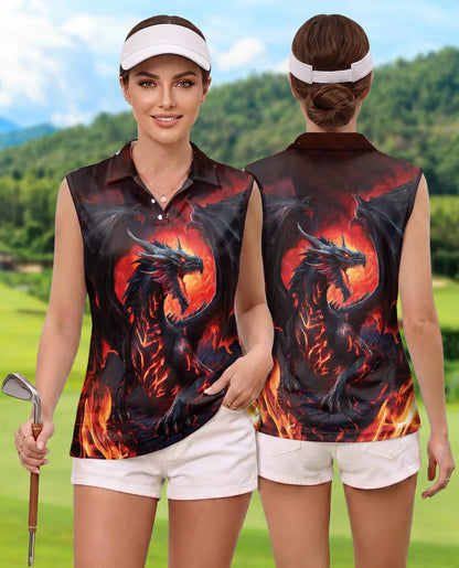 Mythical Dragon Sleeveless Polo Shirt for Women | Azhawaiian