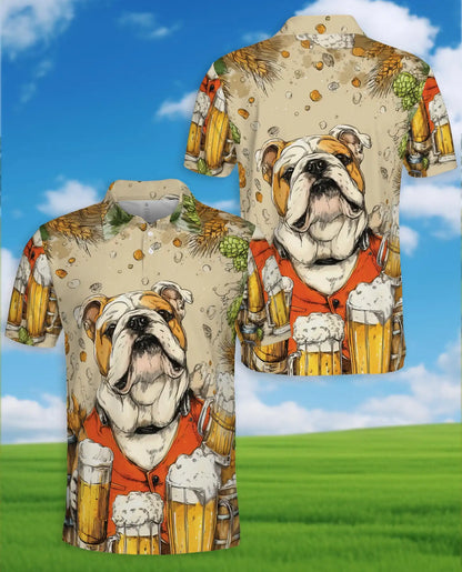 Bulldog Beer Polo Shirt for Men, Funny Party Style | Azhawaiian