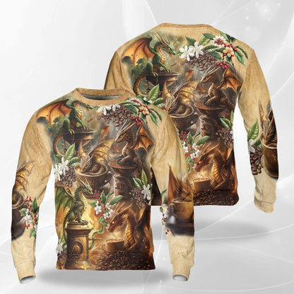 Dragon Coffee Lovers Sweatshirt – Colorful Graphic 3D All Over Print Design