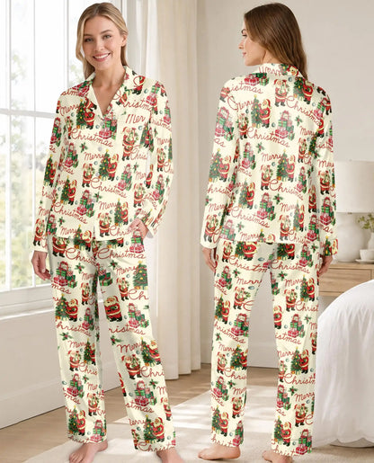 Vintage Santa Christmas Pajama Set for Women – Retro Holiday Print