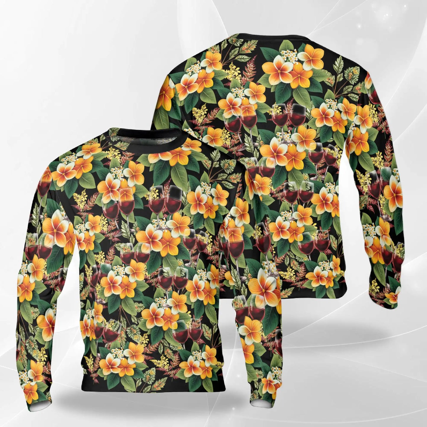 Plumeria and Wine Seamless Pattern Sweatshirt – Tropical 3D All Over Print Design