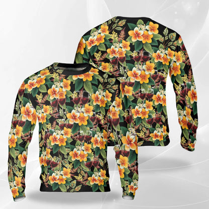 Plumeria and Wine Seamless Pattern Sweatshirt – Tropical 3D All Over Print Design