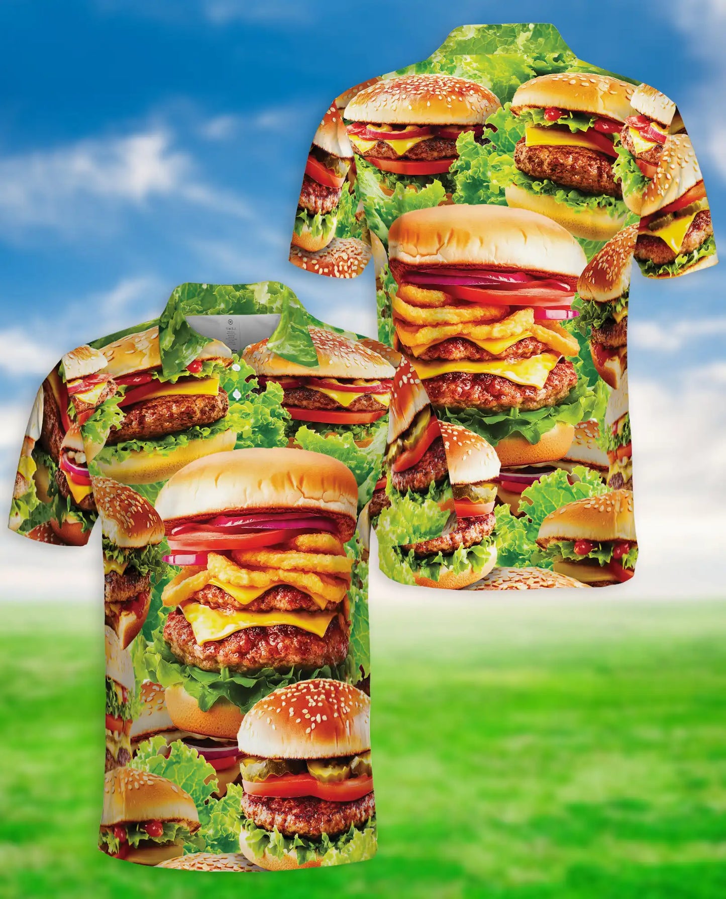 Funny Burger Food 3D Polo Shirt for Men, Fast Food Lover Style | Azhawaiian