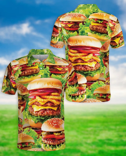 Funny Burger Food 3D Polo Shirt for Men, Fast Food Lover Style | Azhawaiian