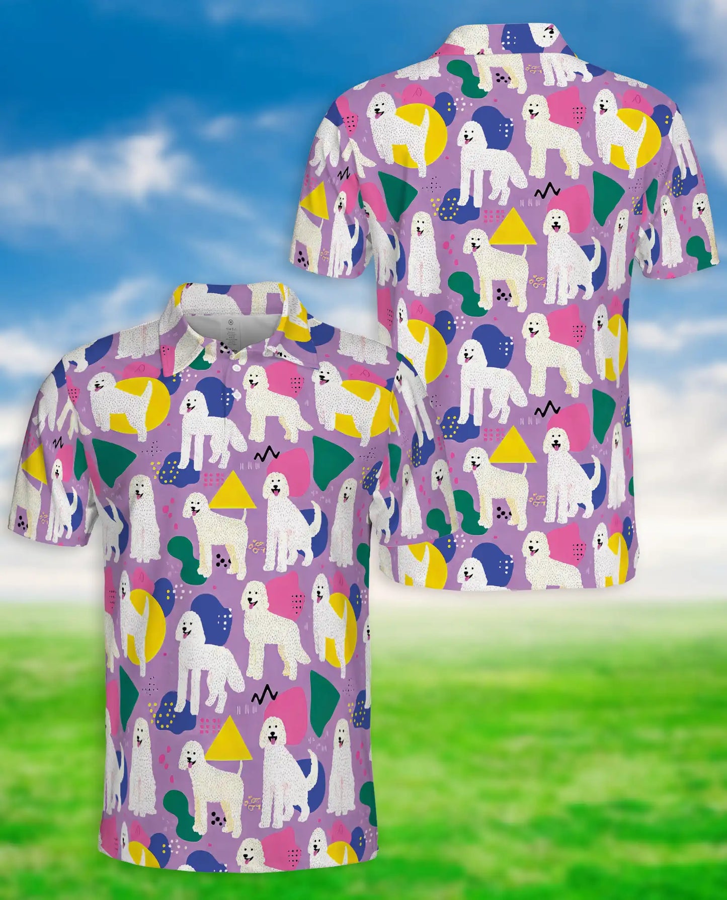 White Poodle Polo Shirt for Men-Retro Pop Art Dog Lover Pattern Shirt | Azhawaiian