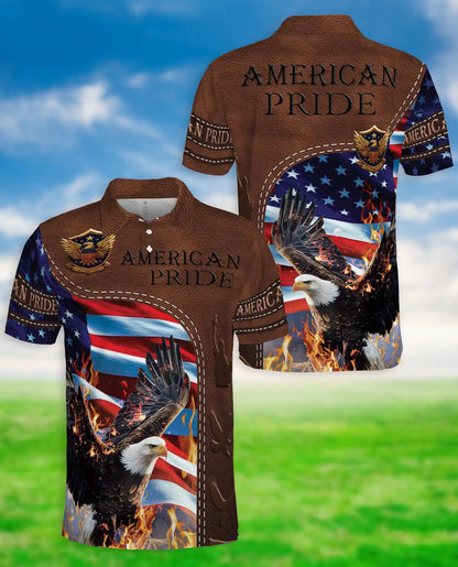 American Eagle Flag 3D Polo Shirt for Men, Patriotic USA Pride Style | Azhawaiian