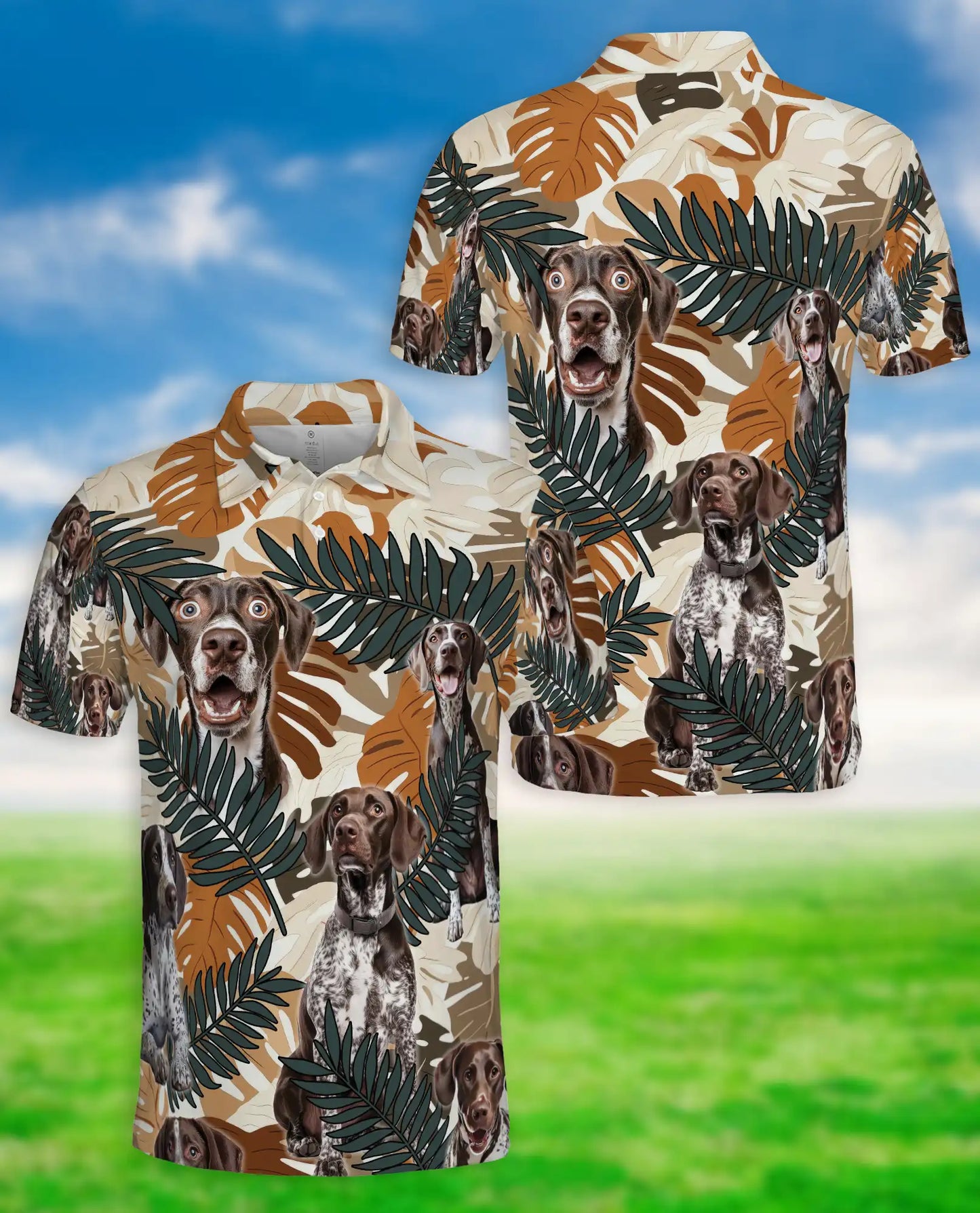 German Shorthaired Pointer Polo Shirt, Tropical Leaf Print | Azhawaiian