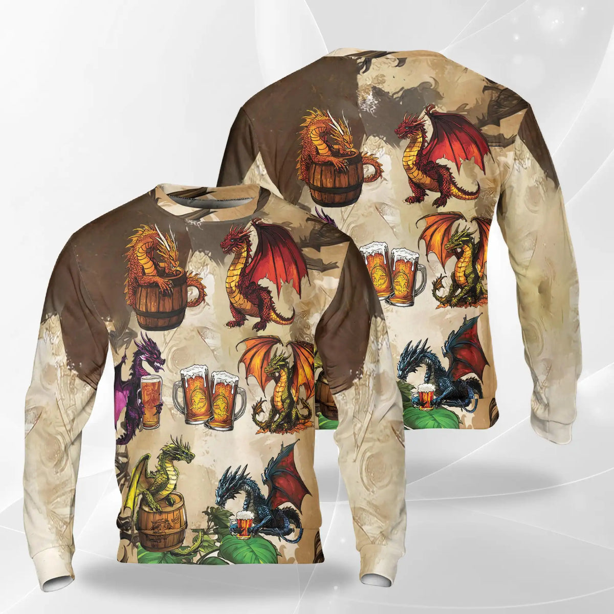 Funny Beer Dragon Sweatshirt – Colorful Graphic 3D All Over Print Design