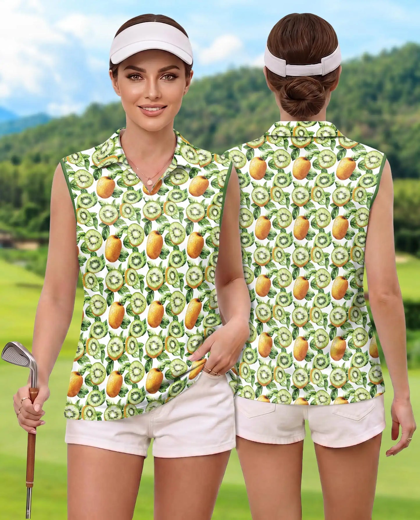 Kiwi Sleeveless Polo Shirt for Women, Fresh Fruit Summer Style | Azhawaiian