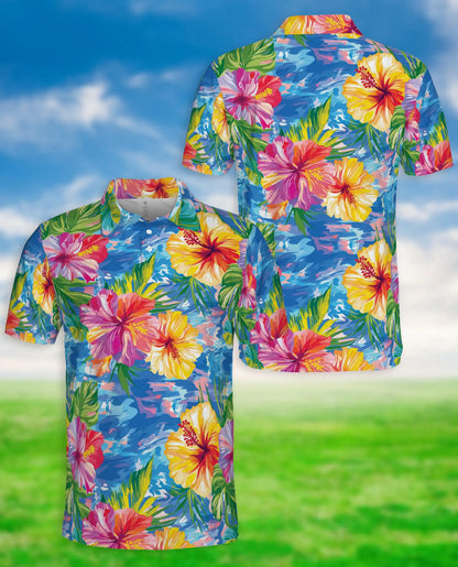 Tropical Hibiscus Floral Polo Shirt | Azhawaiian