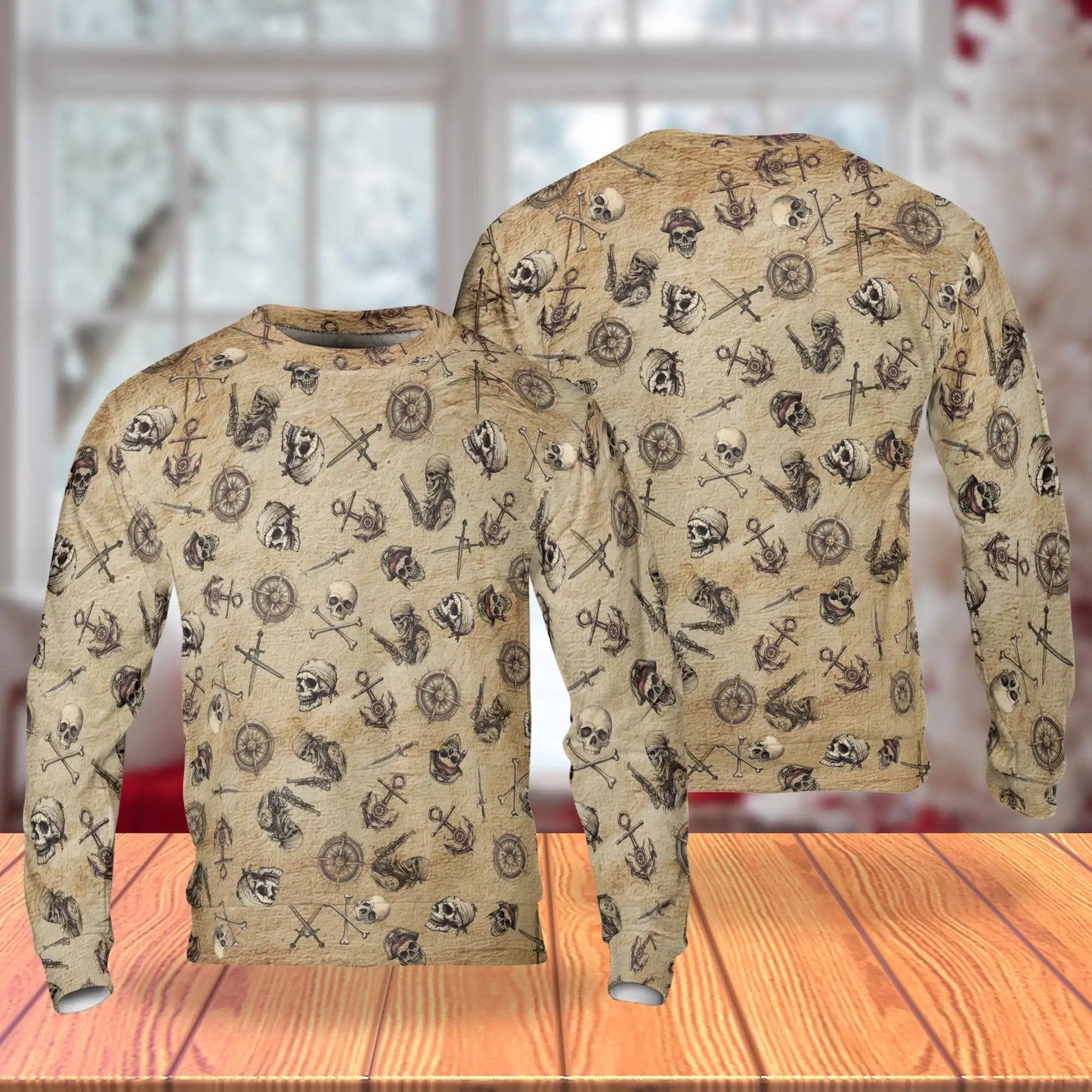 Pirate Skull Print Polyester Sweatshirt – Colorful Graphic 3D All Over Print Design