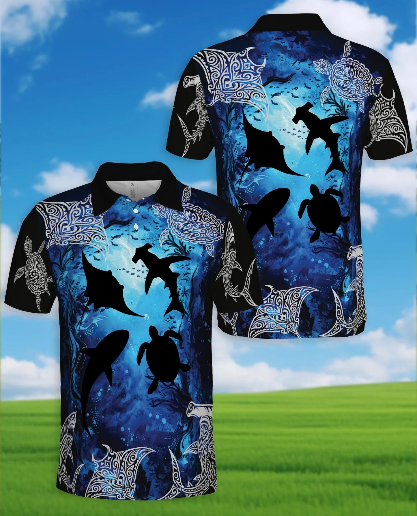 Amazing Ocean World Polo Shirt for Men, Tropical Marine Life Style | Azhawaiian