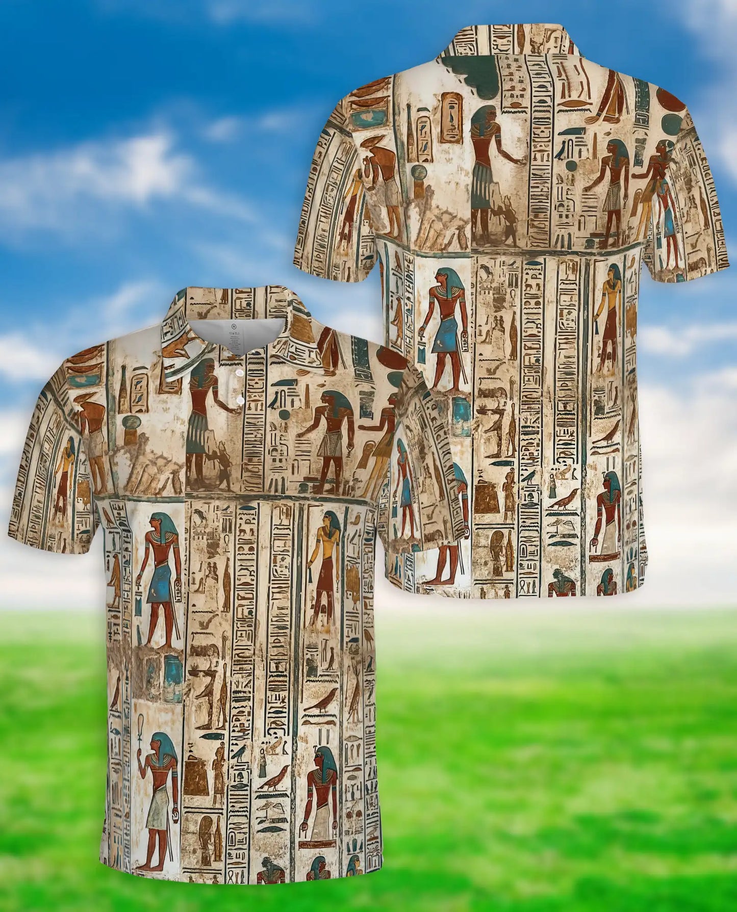 Egyptian Hieroglyph Polo Shirt, Ancient Egypt Art | Azhawaiian