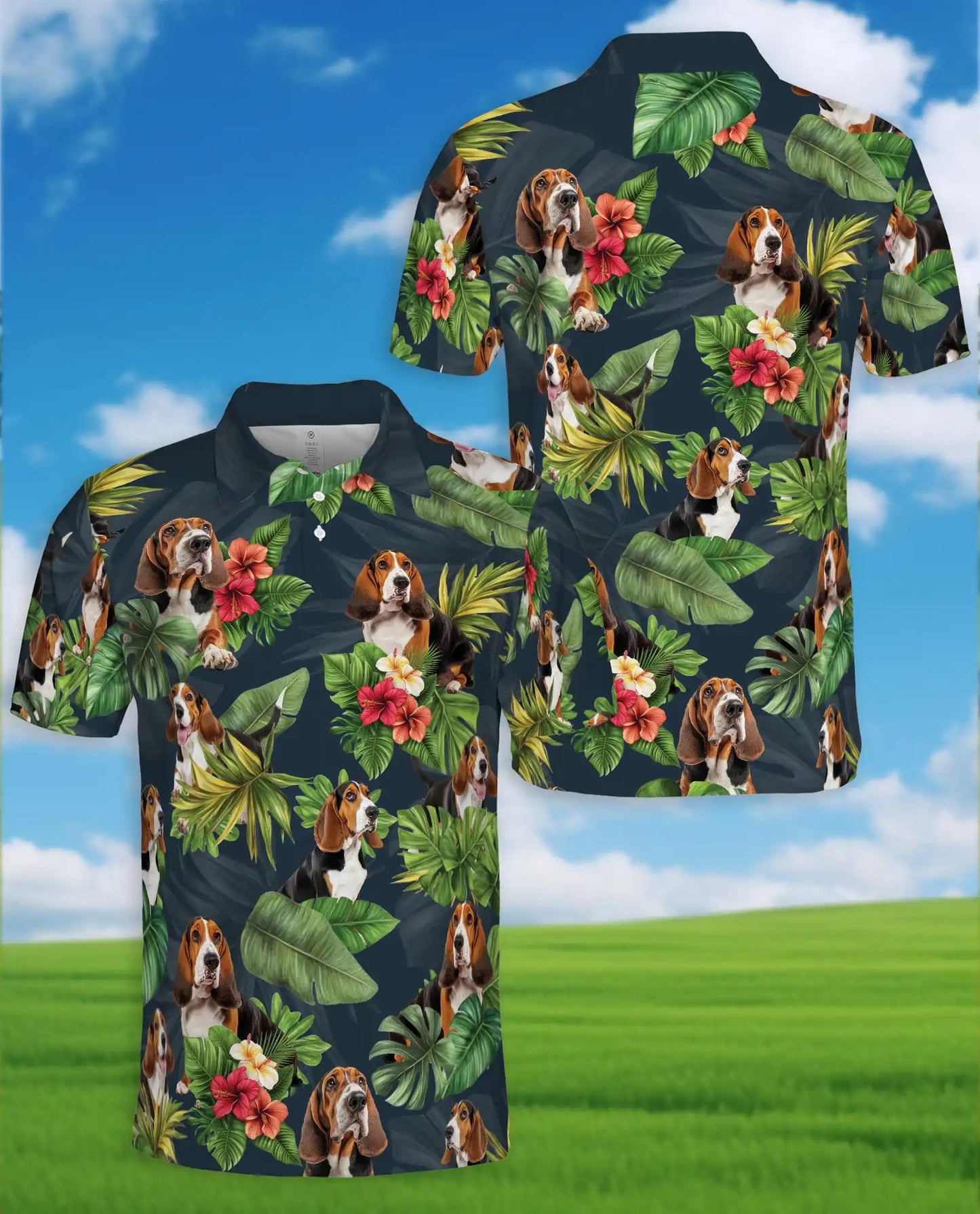 Beagle Tropical Polo Shirt, Floral Leaf Print | Azhawaiian
