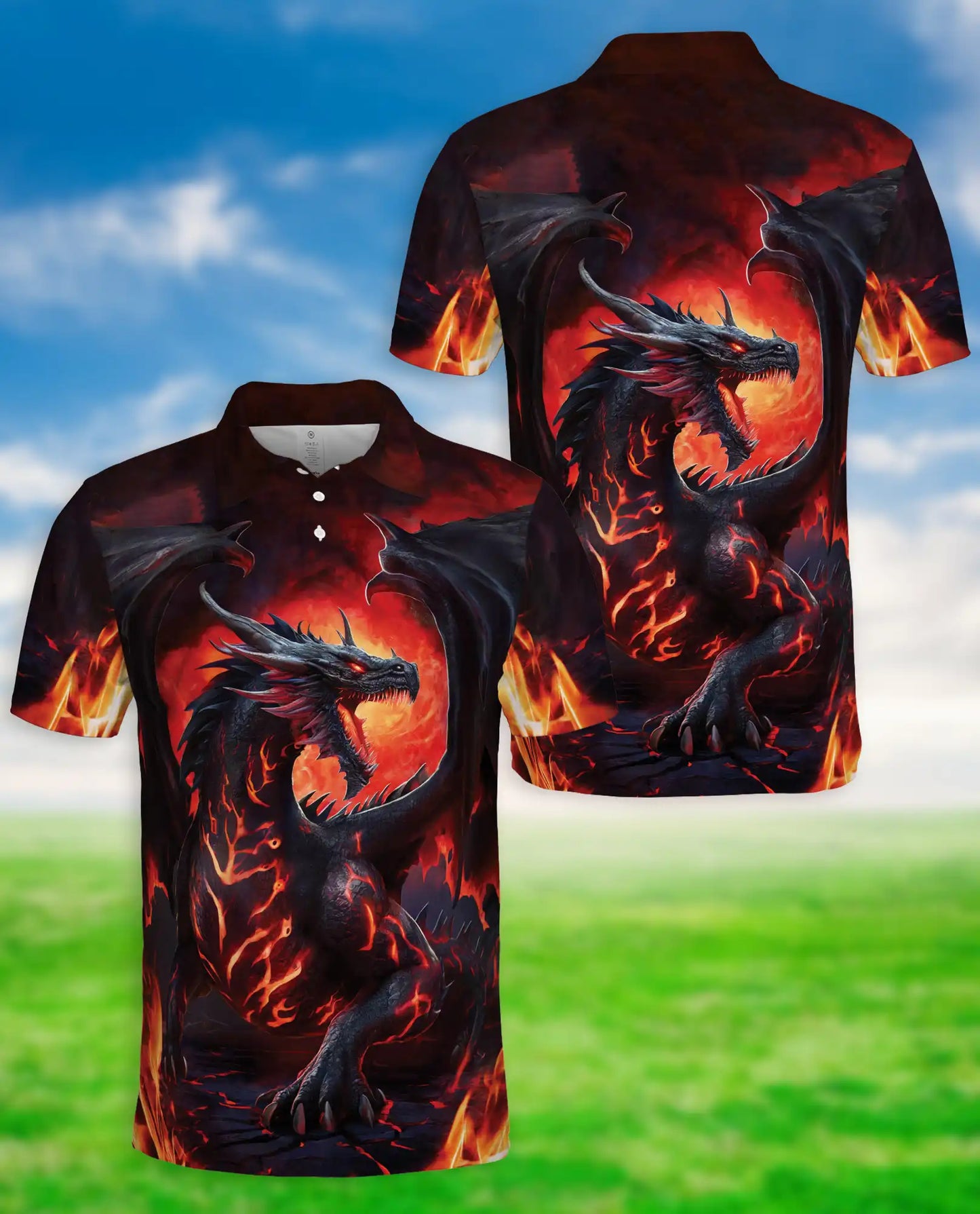 Fire Dragon Fantasy Polo Shirt | Azhawaiian