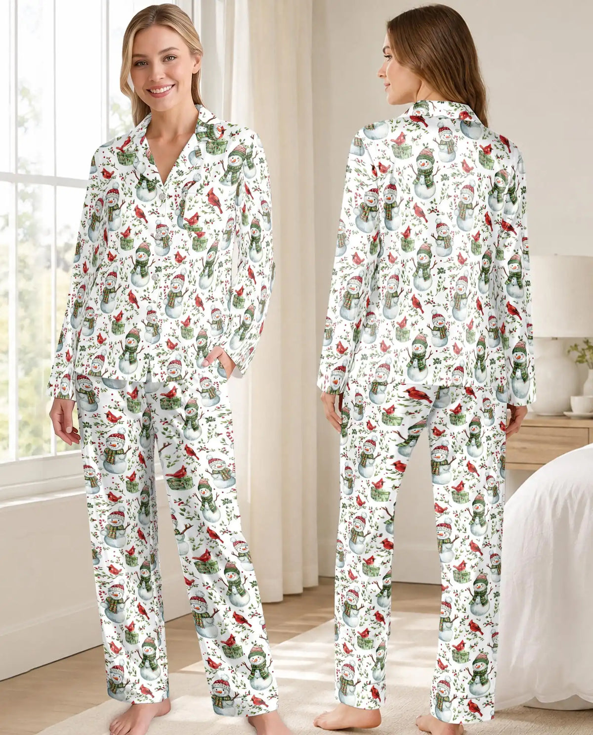 Christmas Snowman and Cardinal Pajama Set for Women – Winter Print