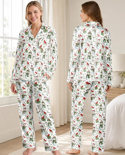 Christmas Snowman and Cardinal Pajama Set for Women – Winter Print