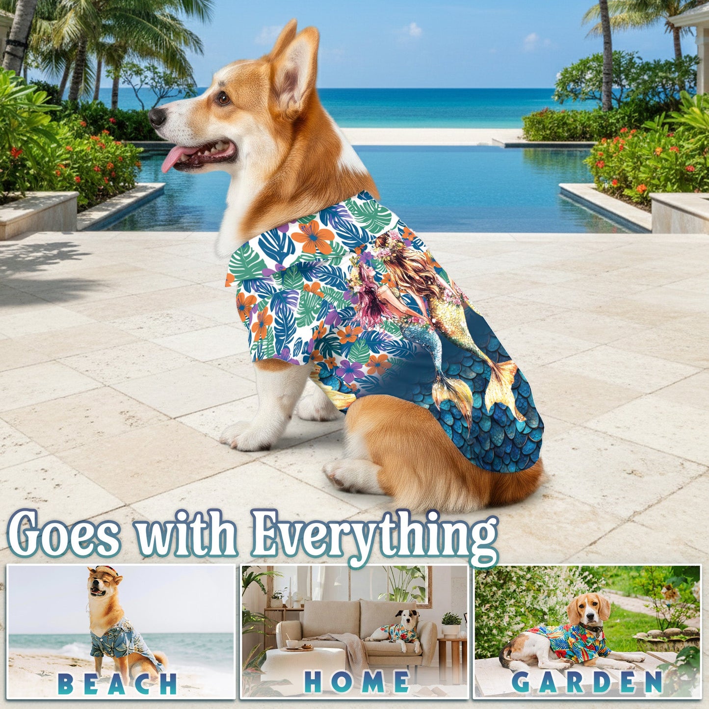 Mermaid Matching Dog Owner Hawaiian Shirts, Funny Pet Aloha Shirt for Beach Vacation - Azhawaiian
